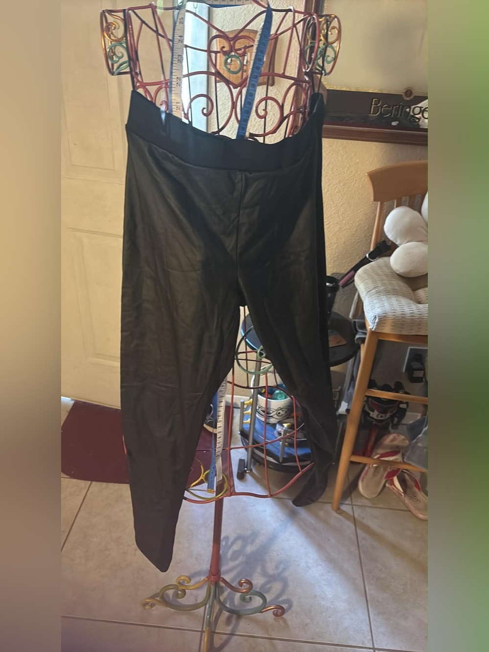 Men's Black Faux-Leather Pants